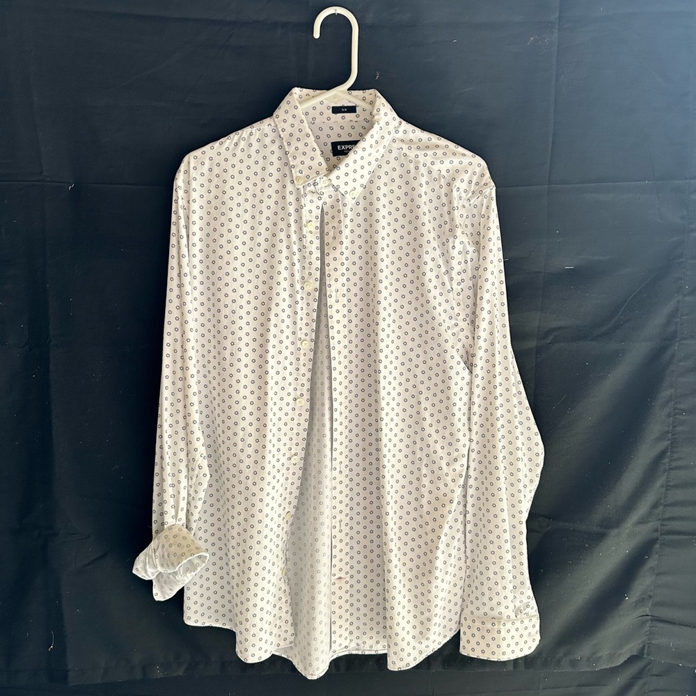 Navy and White Pinwheel Pattern Express Performance Dress Shirt